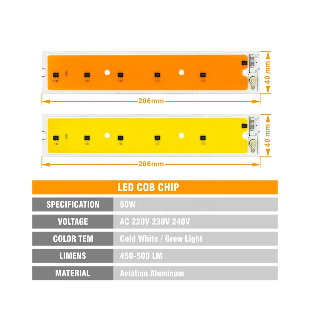 6000-6500K 220v driverless full spectrum floodlight led 50w cob grow lights chip