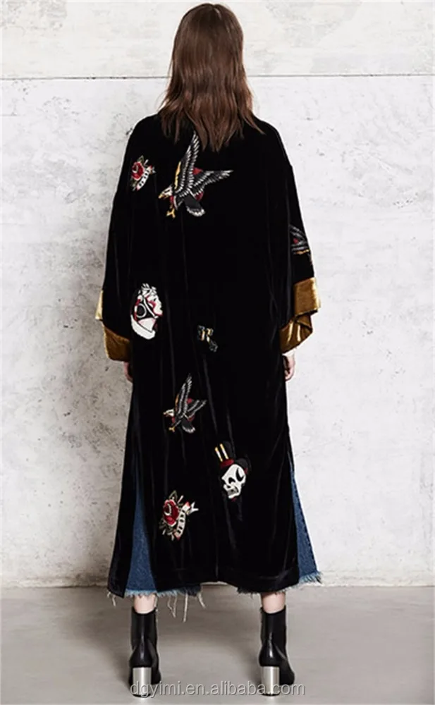 
Custom cardigan warm and windproof printing long black coats for women 