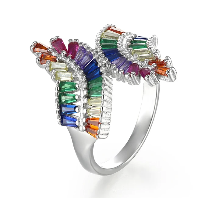 KENTURAY high quality large cz pave 925 silver ring with rainbow design jewelry fashion ring for women wholesale xupin KTR