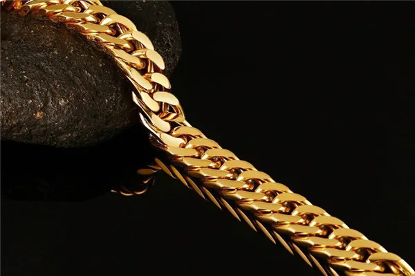 Мужской тяжелый браслет-цепочка из нержавеющей стали с позолотой 18 карат