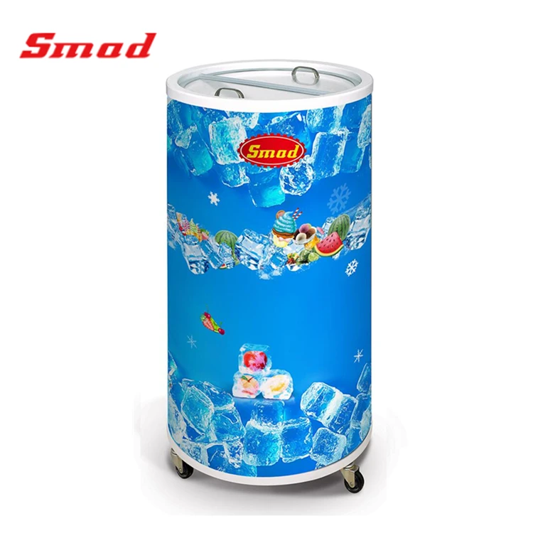 Round advertisement party barrel beverage cooler refrigerator with glass lid