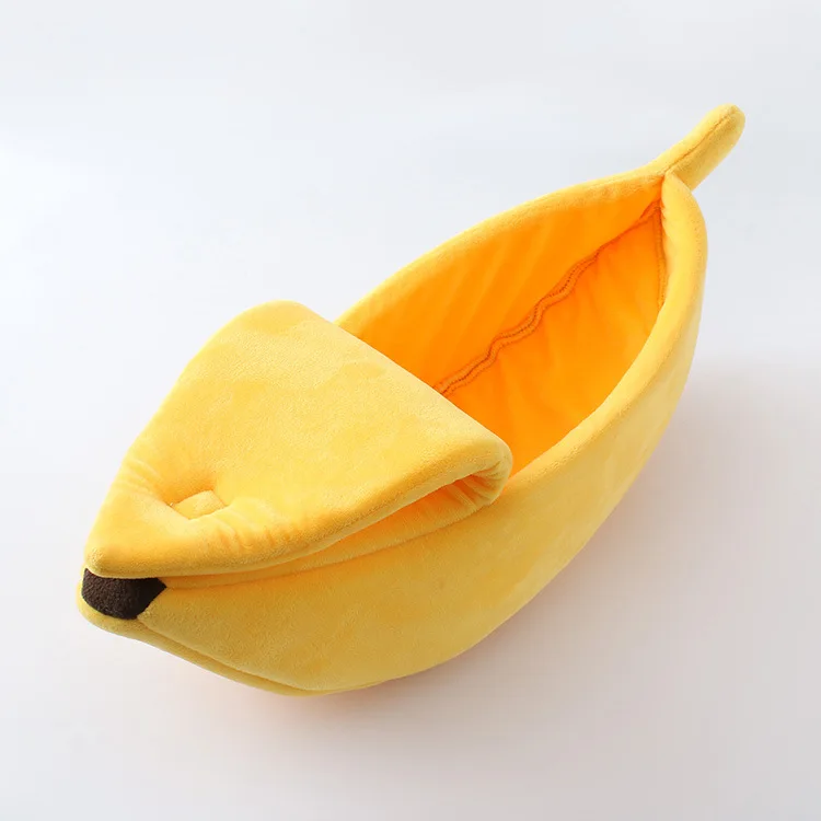 2023 washable lovely style puppy bed popular quality soft closed banana shape pet dog cat nest bed for small animals