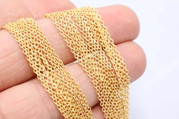 WT-BC065 Wholesale 1.5*2mm Tiny Rolo Brass Chain For Jewelry Making,Gold Plated Brass Chain