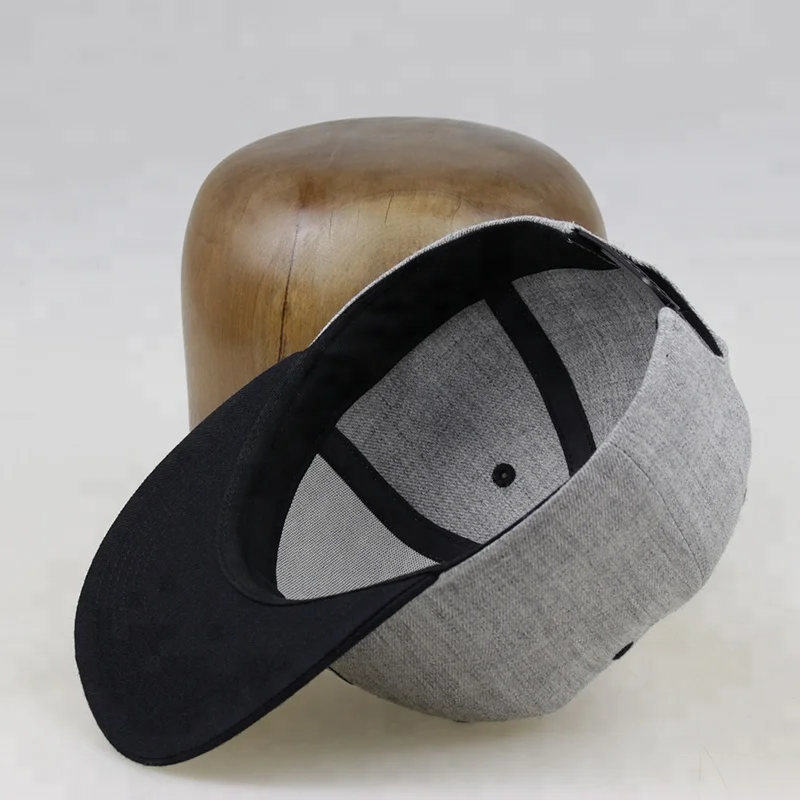 
Fashion Gorra Flat Flip Brim Vintage Embroidery Heather Grey Wool Custom Snapback Caps 