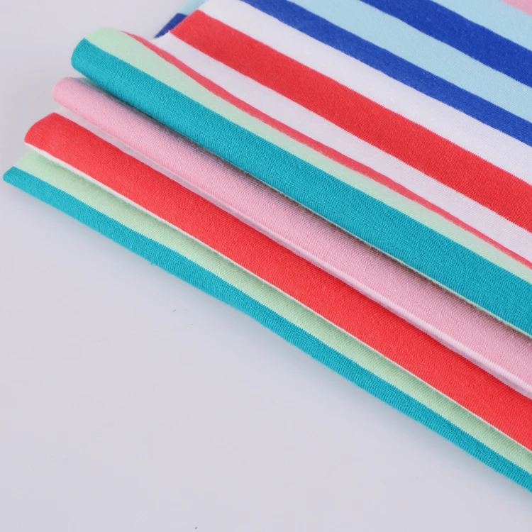 New design 100% natural organic combed cotton knitting stripe single jersey fabric for T shirt