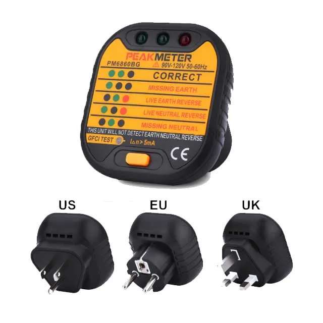 PM6860D European Standard 230V EU Socket Plug Tester with LED Light Indication
