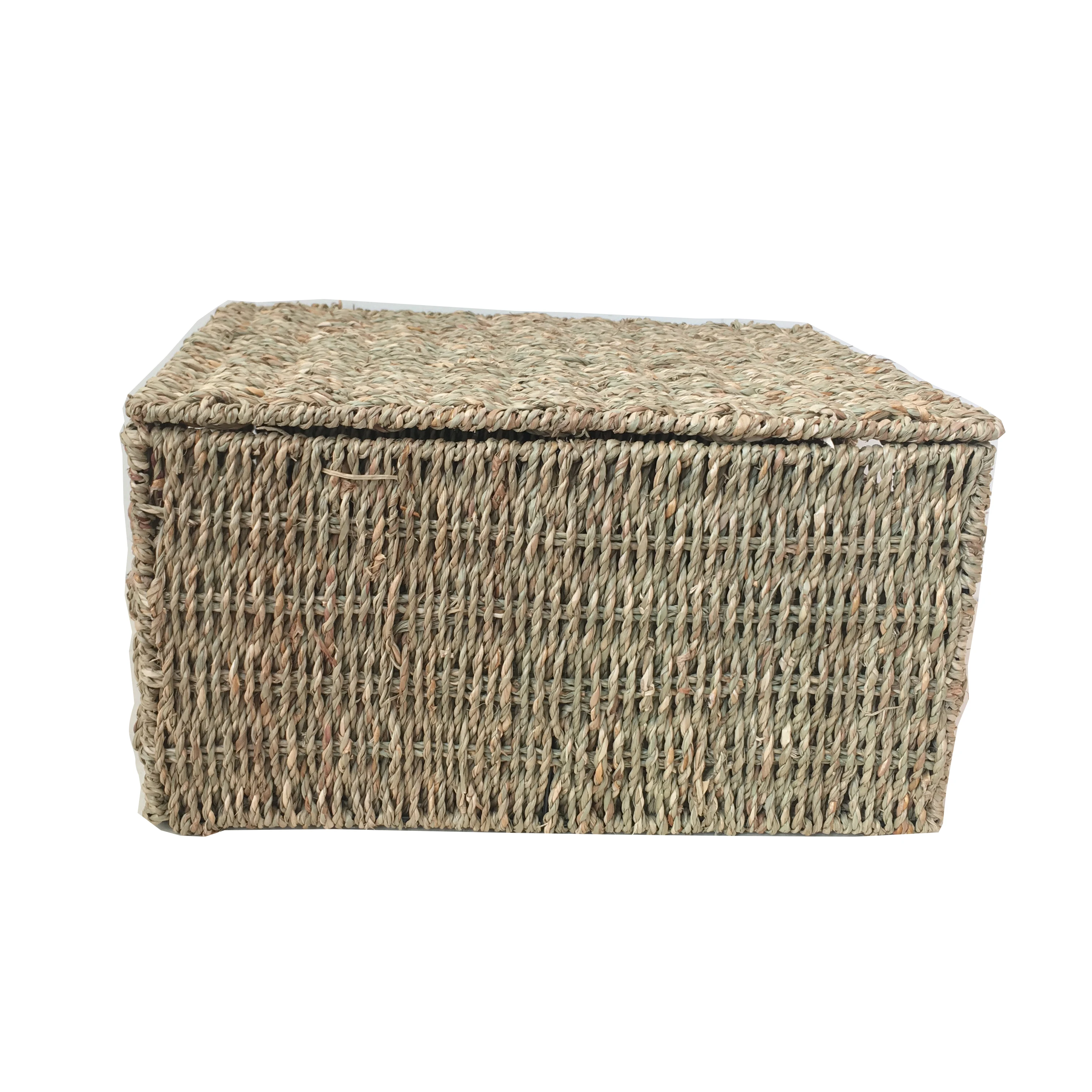 Woven Seagrass Basket Straw Cube Bins With Lid Storage Toys Dec Gift