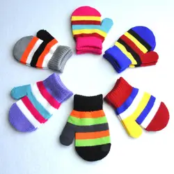 Wholesale  6  candy colors striped winter fingerless gloves 1-4 years old kids