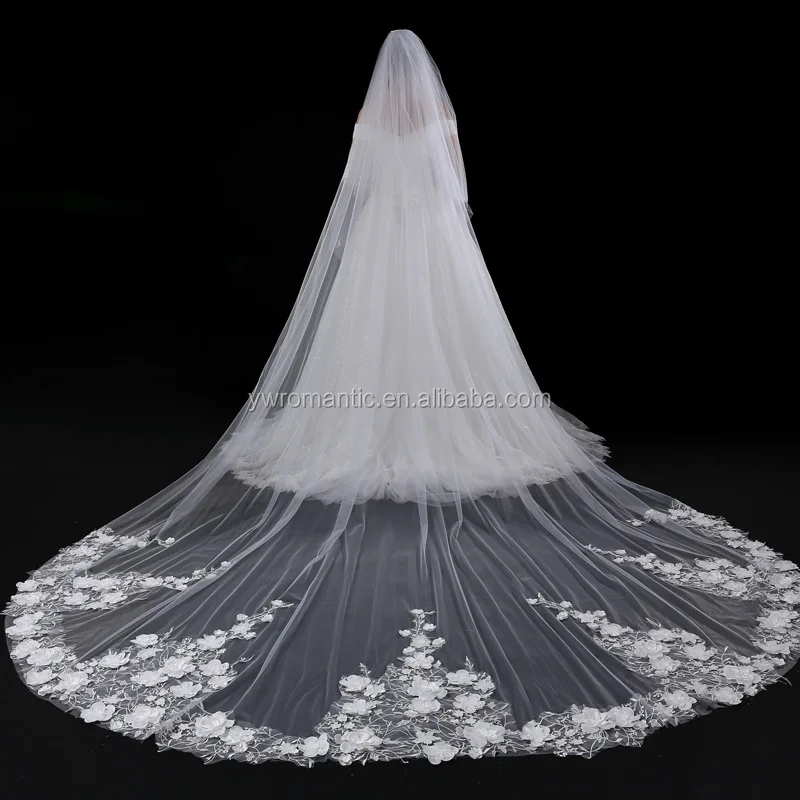 
Latest Design White Embroidery Long Cathedral Applique 5M Wedding Veil For Bride 