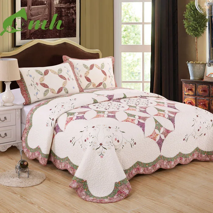 Pujiang Home Fashions Floral Patchwork Country Style 100% Cotton Quilt Bedding Set Reversible Coverlet Bedspread Set