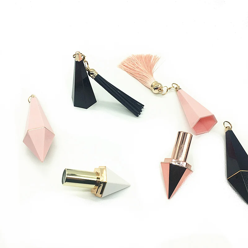 unique Free samples empty 5g diamond shape mirror blue pink white black plastic lipstick tube with UV spray coating