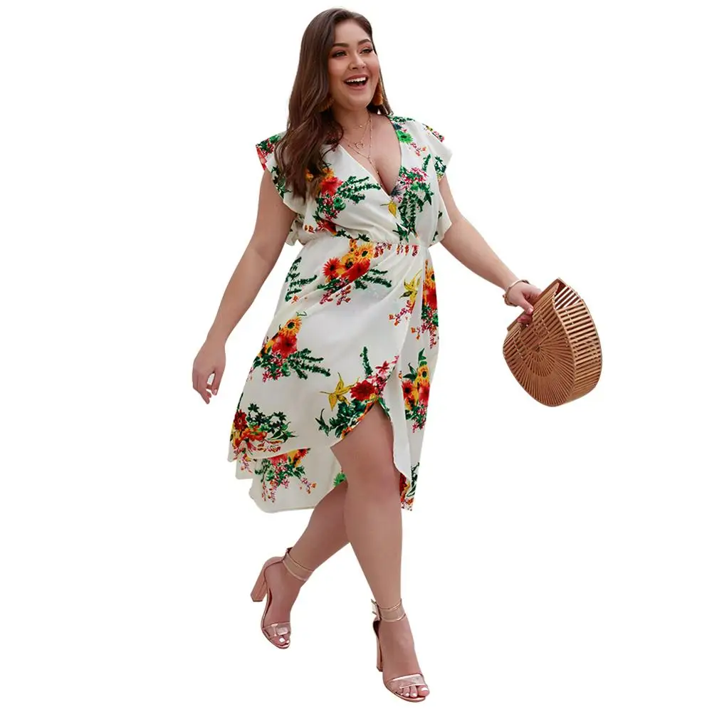 Женское платье с принтом, V-образным вырезом, без рукавов