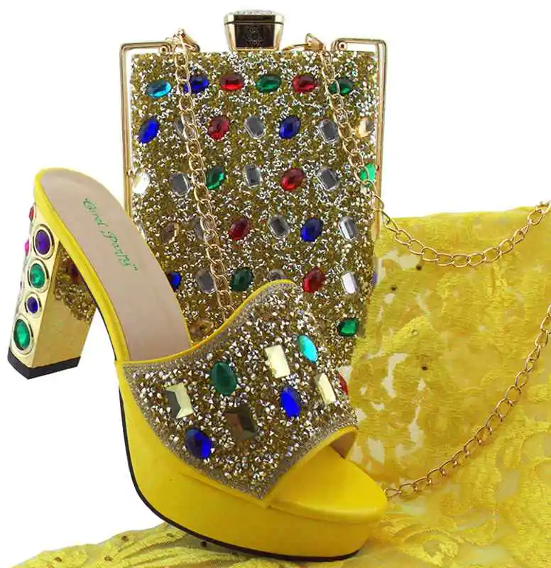 KB8518 Nigerian Women African Bridal Italian Shoes and Bags to Mach Crystal Ladies Diamond Italian Matching Shoes and Bags