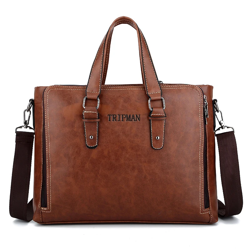 TRIPMAN PU Leather Men Briefcases Office Business Large Capacity Handbag Laptop Crossbody Shoulder Bags For Male