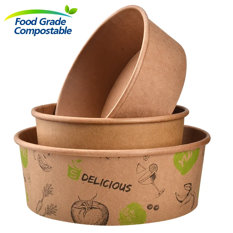 32oz 40oz PLA coating kraft salad paper bowl with lid