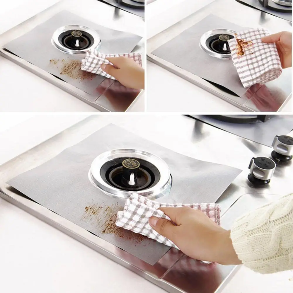 8 Packs Silver Gas Cooktop Liner Cover Clean Mat Pad Reusable Non-Stick Gas Range Protectors