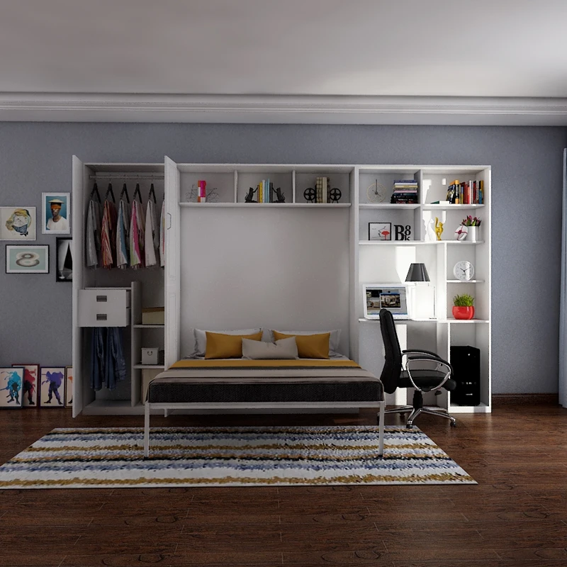 Modern Design Folding Queen Size Wall Beds With Desk And Wardrobe