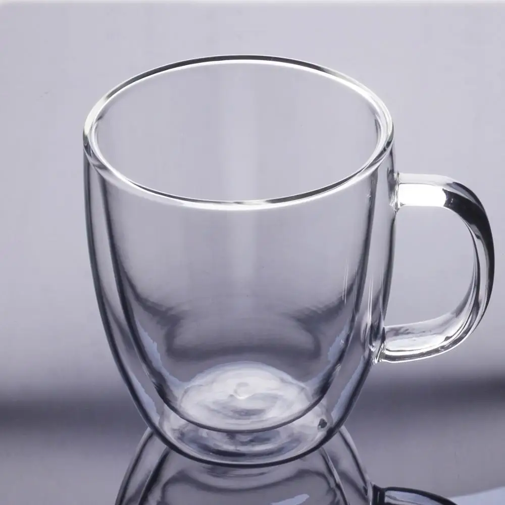 restaurant recycled borosilicate cup double wall glass mug with lid