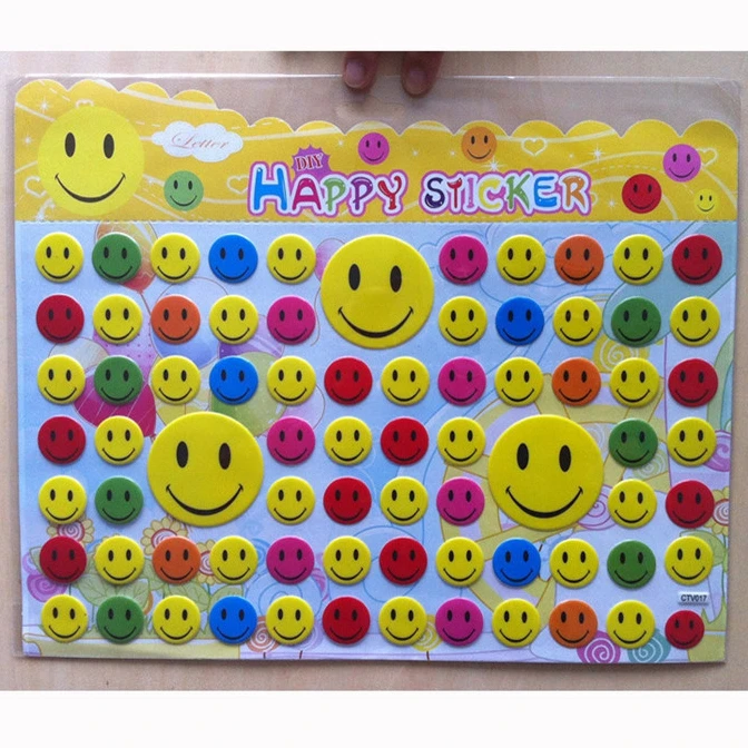 Custom design die cut eva foam puffy stickers sheet for kids  small round smile face 3D bubble sticker