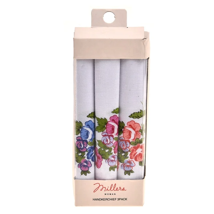 Custom Design Bulk Scalloped Edge Ladies Floral Printing Cotton Handkerchief