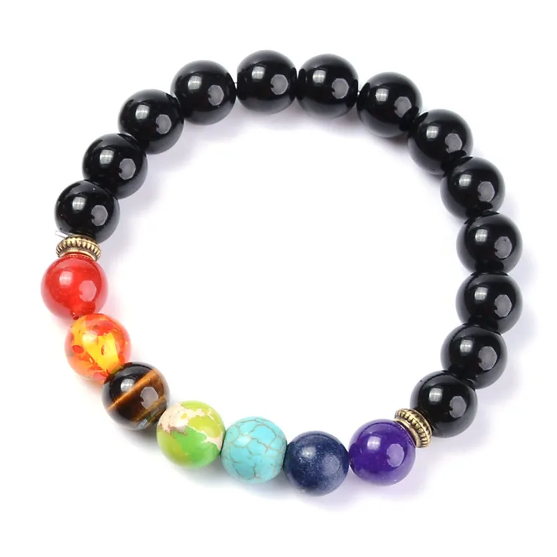 Custom stone bead bracelet wholesale 10mm volcanic stone tiger eye natural stone bead 7 chakra bracelet