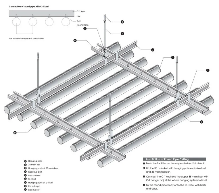 O shape tube ceilings aluminum suspended round pipe baffle ceiling