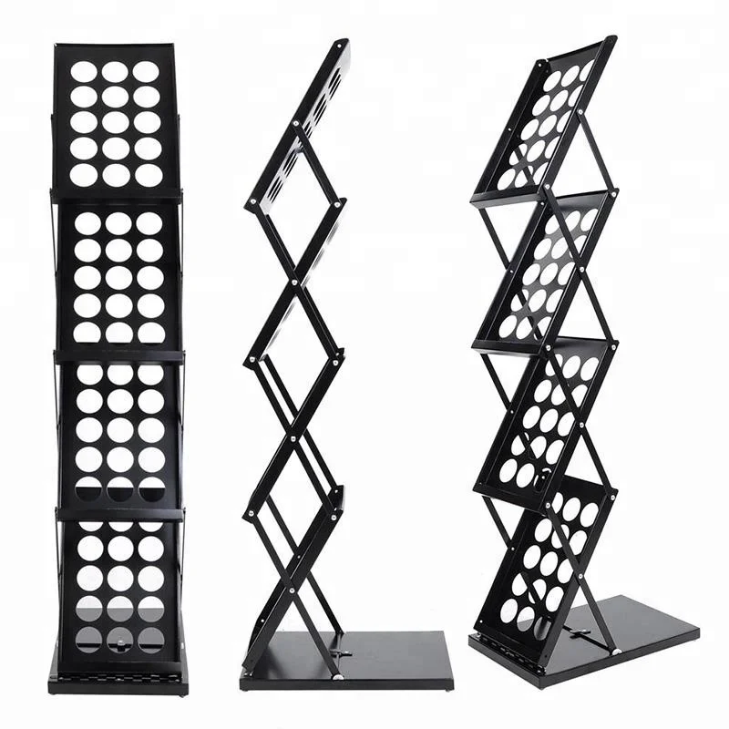 4 Pockets Brochure Magazine Catalog Literature Display Holder Rack Floor Pop up Folding Stand