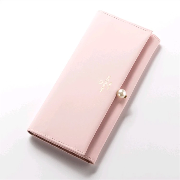 Big Capacity Luxury Purse Ladies Pearl Clutch Bag Women Leather Slim Wallet Double Side Money Clip in Stock