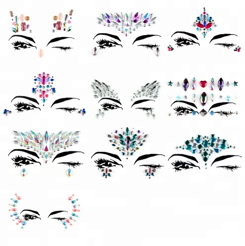 Fancy custom iridescence rhinestone crystal face tattoo sticker