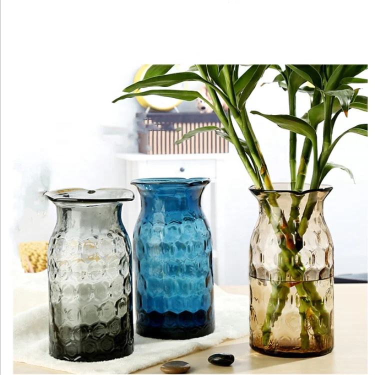New design home decoration vase solid color glass vase for hotel  Glass flower vase for home decoration
