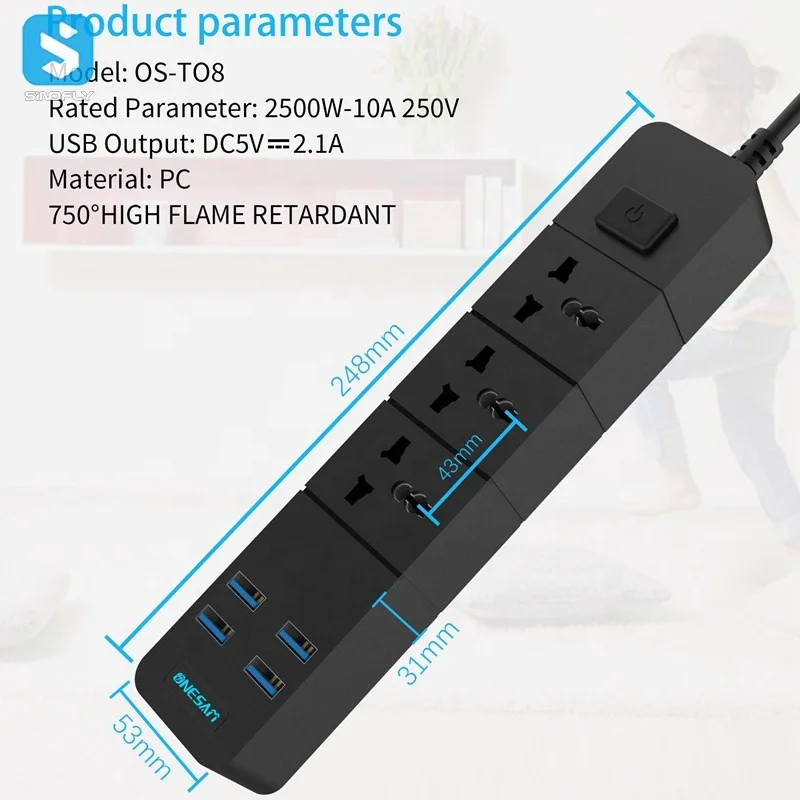 
Amazon hot sale power socket with 4 USB ports charging station extension socket 