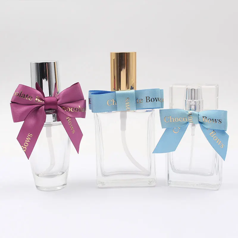 Wholesale pre-made polyester satin ribbon bow with elastic loop for perfume bottle