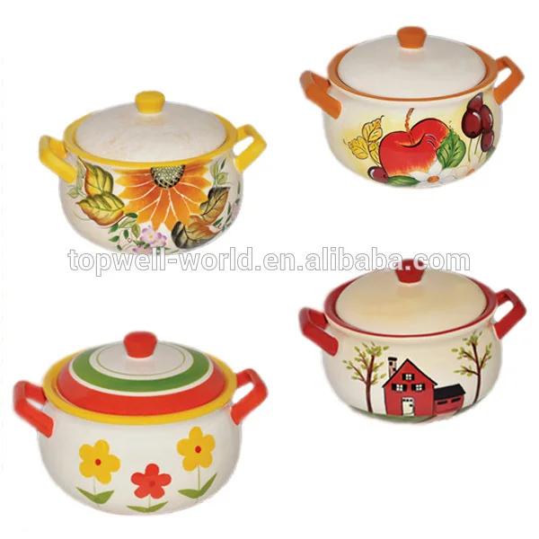 Hot Sale Handpainted Ceramic Cooking Stockpot With Cover Made in China
