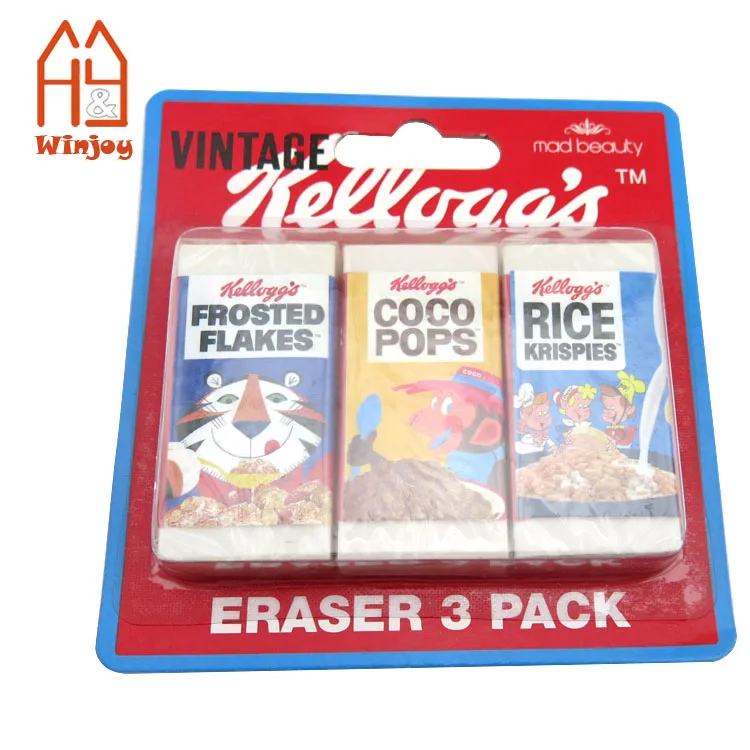 Factory OEM cartoon printed eraser,eraser set with blister card set,3 pack.