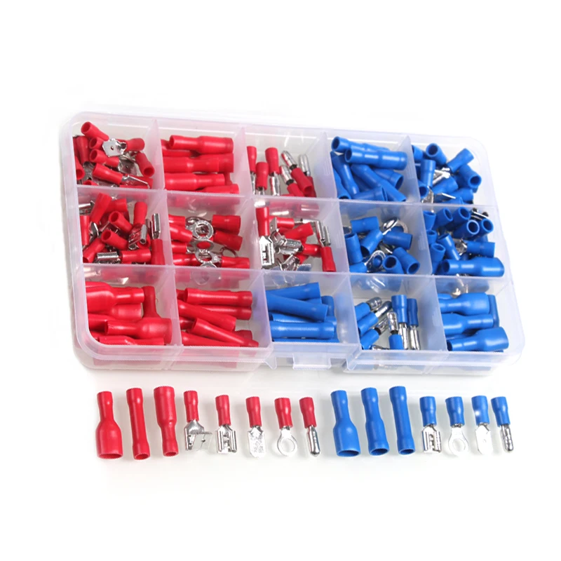 200PCS Assorted Insulated Electrical Wire Crimp Cable Connector Spade Butt Ring Fork Set Ring Lugs Terminals Kit