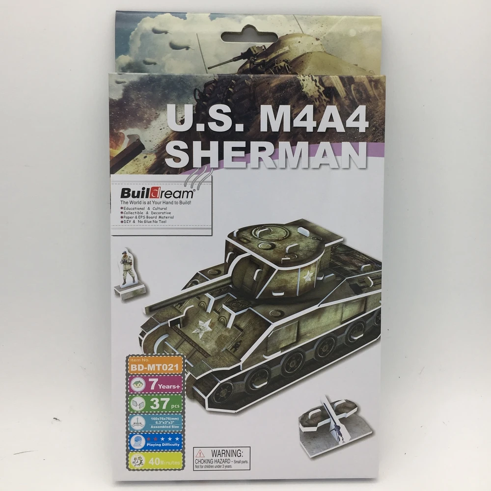 3D DIY US Sherman Tank Vehicle Puzzle Jigsaw Boy toy Kid Early learning military Environmental Assemble Children Paper Puzzle