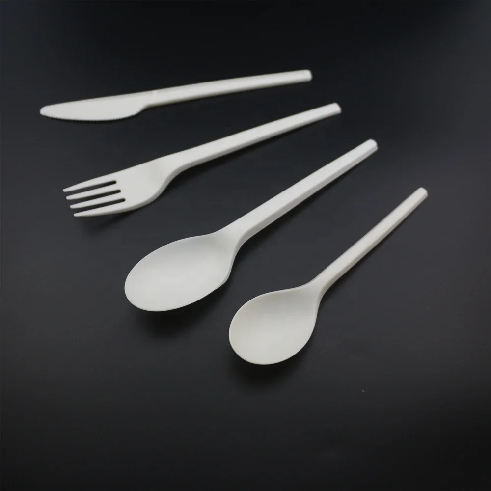 Corn Starch Biodegradable Cutlery Plastic PLA Cutlery Compostable Fork Spoon Knife Wholesale