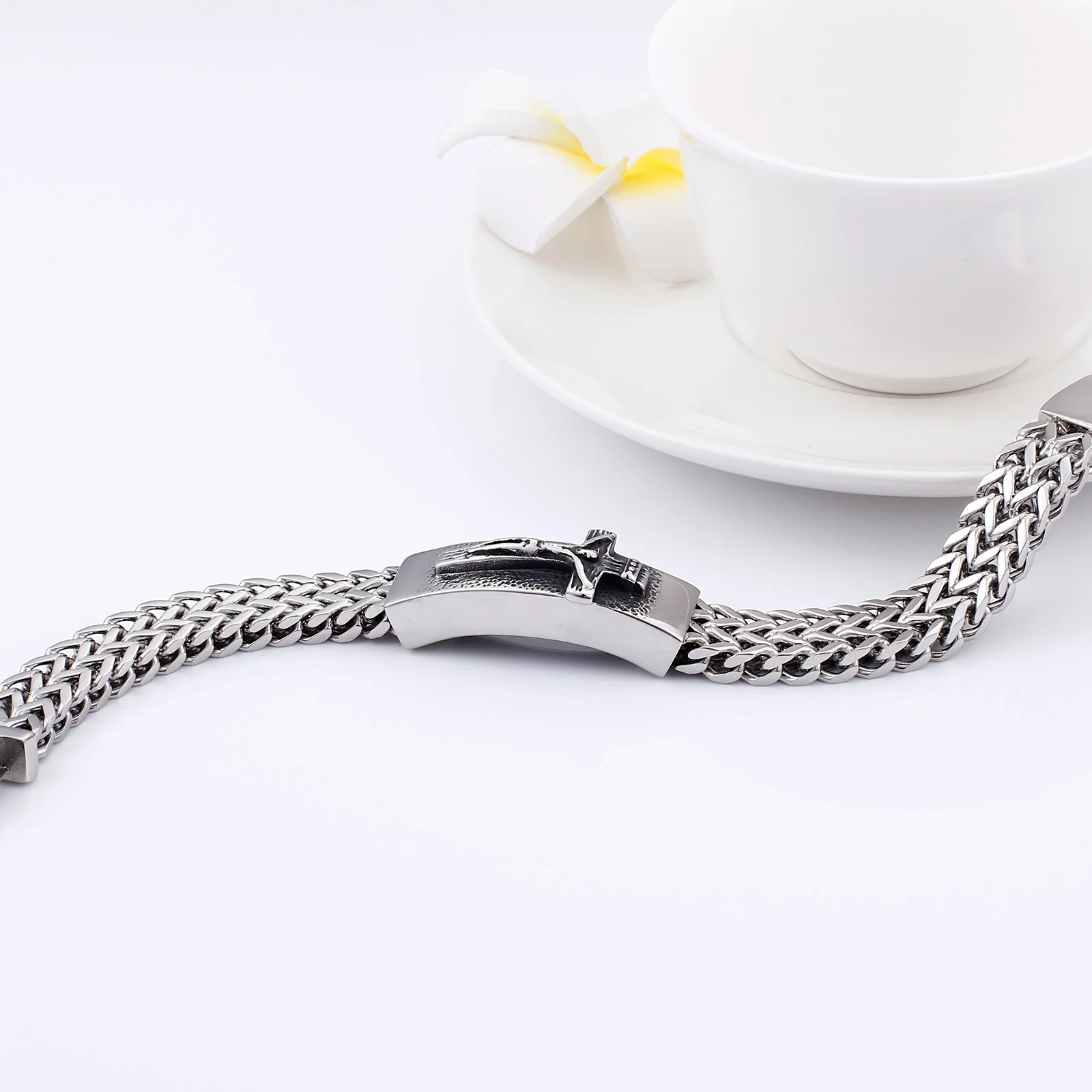 
Wholesale Religious Icons Jewelry Men Stainless Steel Chain Jesus Cross Bracelets Men 