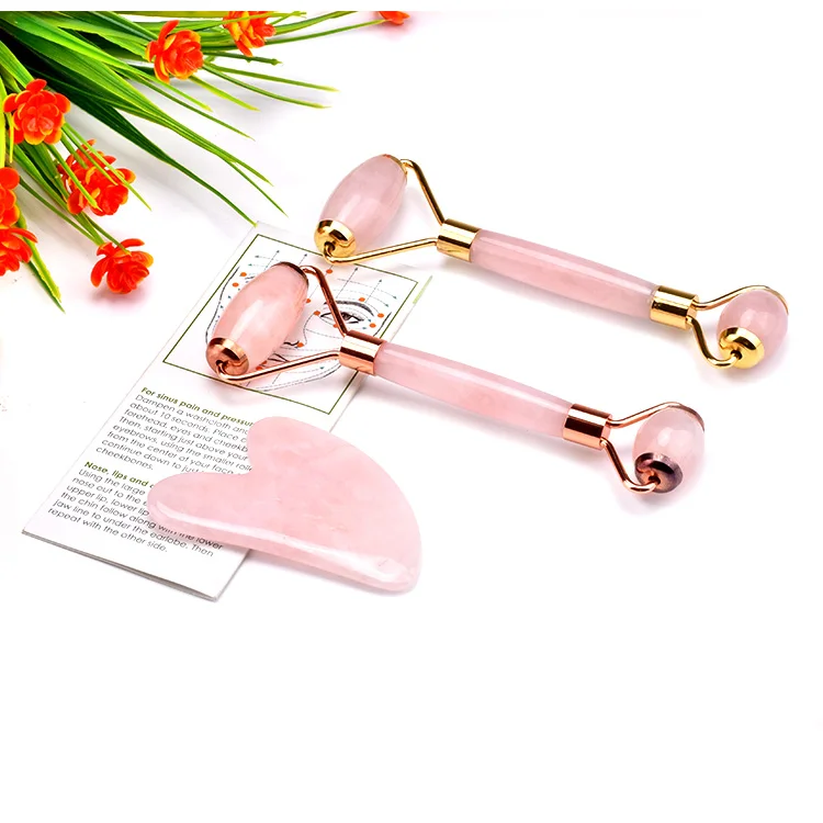 Anti Aging Facial Tools 100% Nephrite Jade Ball Roller Therapy rose jade Rose Quartz Stone roller With Metal Ear