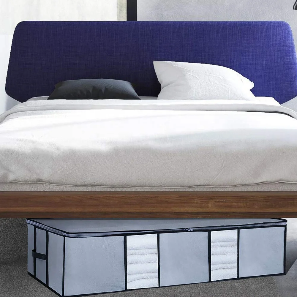 Large Foldable Underbed Storage Bags Organizer Enhanced Zipper Strengthened Handles Comfortable Blankets Space-Saving Clothes