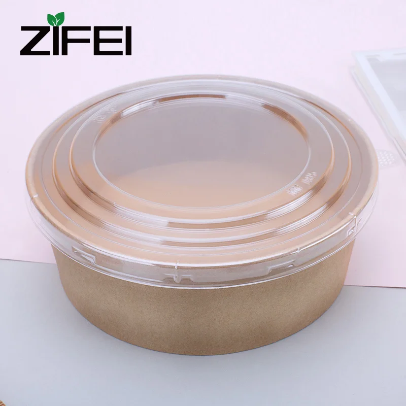 Одноразовая Салатница из крафт-бумаги с крышкой из ПП, Салатница из крафт-бумаги