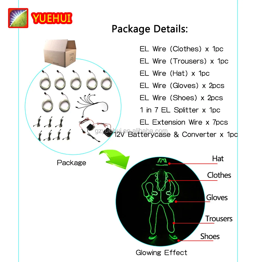 New EL Wire Suits Fashion LED Clothes Luminous Costumes Glowing Gloves Shoes Light Clothing Men EL Masks Clothes Rave Costume