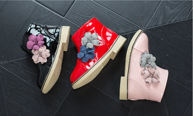 Новинка, модные детские сапоги из искусственной кожи с цветами, детские сапоги принцессы для девочек