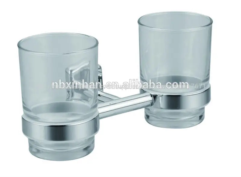 bathroom accessories wall mounted brass double tumbler holder with metal base