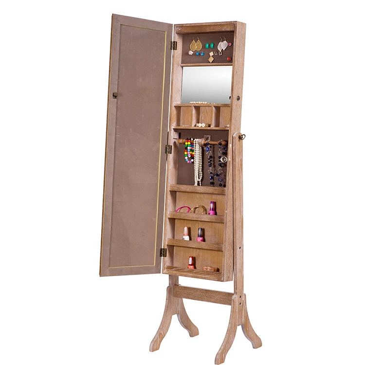 
Custom Design Elegant Floor Standing Mirror Jewelry Cabinet 