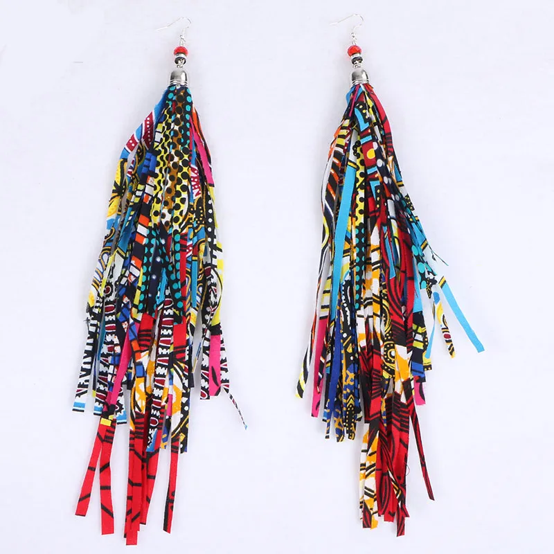 Fabric Handmade Boho African Triballatest Fashion Fancy Drop Long Earrings with Tassel WYB129
