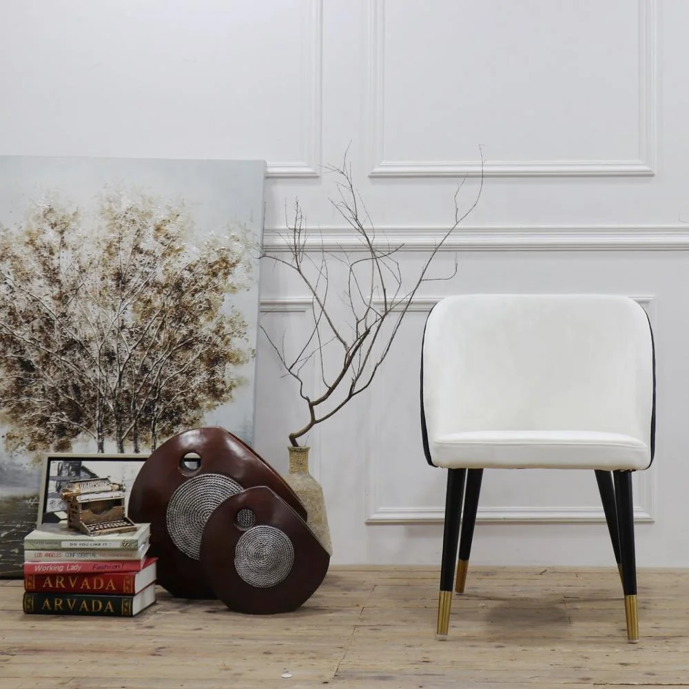 black and white velvet fabric modern dinning chair with gold brass button legs