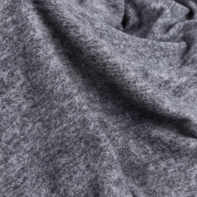
Elastic dark gray hacci brushed fleece thick sweater spandex knit fabric for pants pattern 