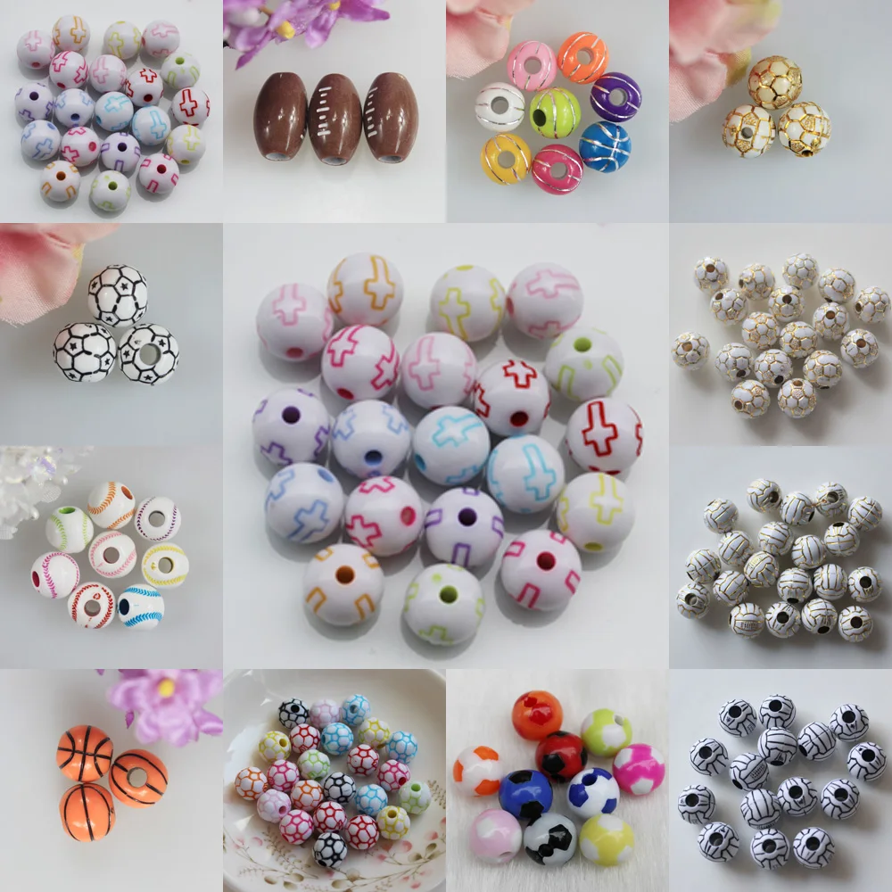 Basketball Beads Plastic Acrylic Round Ball Beads Team Sports Beads 12mm With Big Hole Size 4mm For Jewelry Making