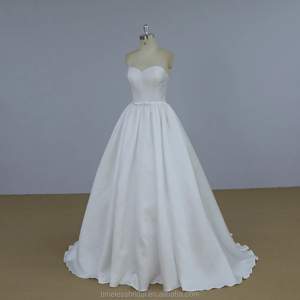 Strapless white color ball gown mikado wedding dress bridal gown